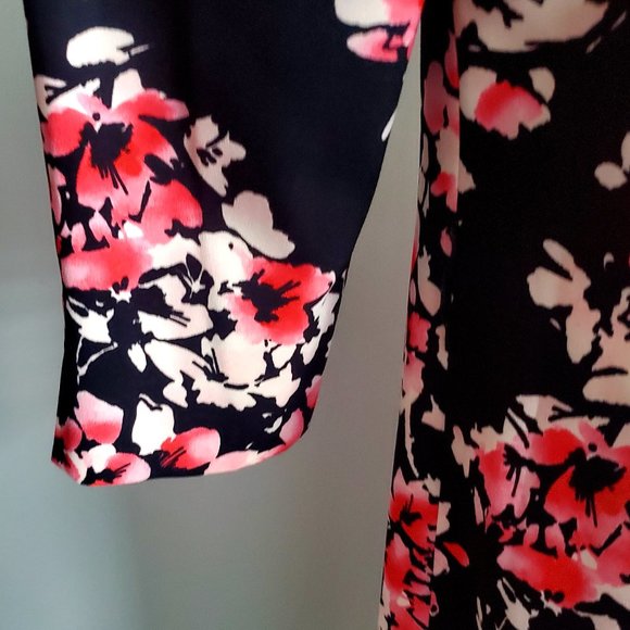 Women's Dress Ditzy Floral Black & Pink 3/4 Sleeve Cowl Neck Holiday Party Fun - Picture 7 of 10